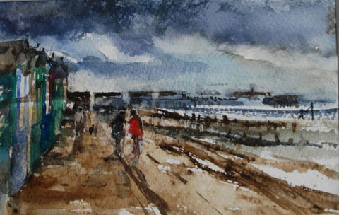 Jane Corsellis The Beach Huts at Southwold watercolour painting   