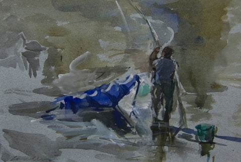 Fishing on the River - from the 'Watercolours' collection by Jane Corsellis 