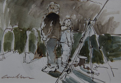 Father and Son, Fishing on the Thames. - from the 'Drawings & Sketches' collection by Jane Corsellis 