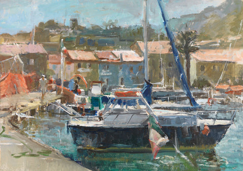 Boats at Giglio Harbour. - from the 'Oils' collection by Jane Corsellis 