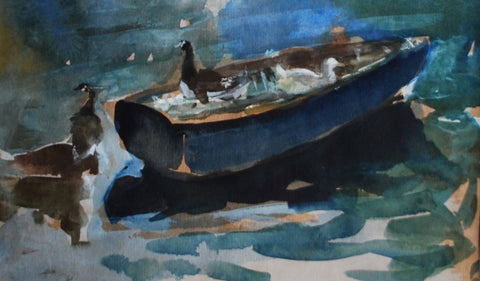 Jane Corsellis Birds of the River on the Boat, Strand on the Green watercolour painting 