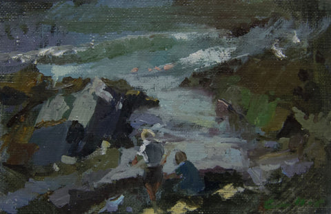 Catching crabs. - from the 'Oils' collection by Jane Corsellis 
