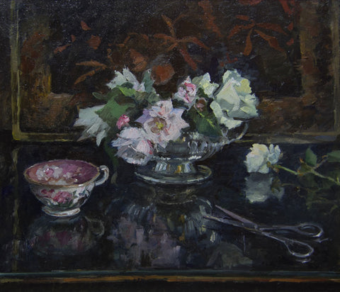 The Silver Rose Bowl - from the 'Oils' collection by Jane Corsellis  - 1