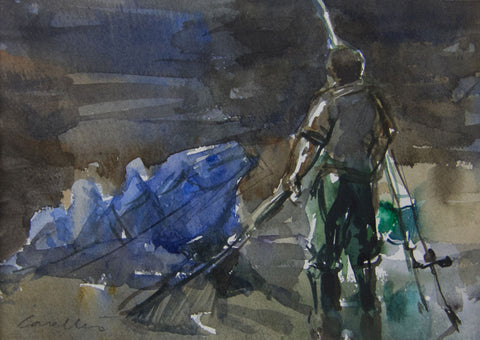 The Blue Net, Fishing on the Thames. - from the 'Watercolours' collection by Jane Corsellis 