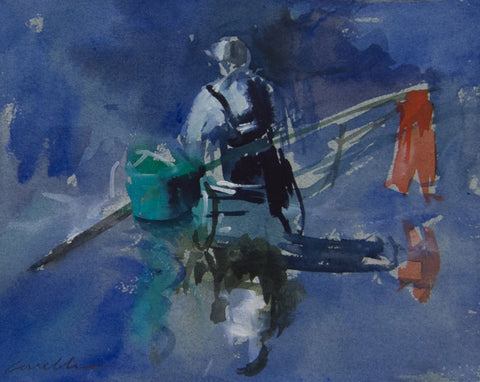 The Fisherman, Strand on the Green. - from the 'Watercolours' collection by Jane Corsellis 