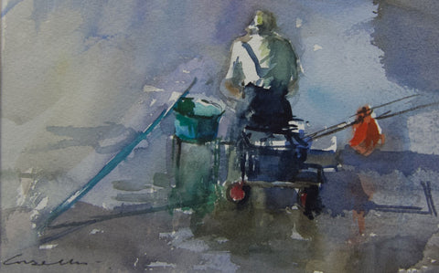 Fishing from the Trolley. Strand on the Green. - from the 'Watercolours' collection by Jane Corsellis 